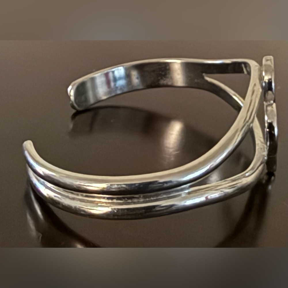 Vintage Sterling Silver Turquoise Inlay Heart Cuff Bracelet - Picture 4 of 7